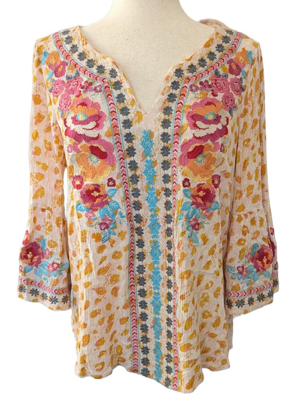 Savanna Jane Cream and Camel Boho Embroidery Top - Picture 4 of 16